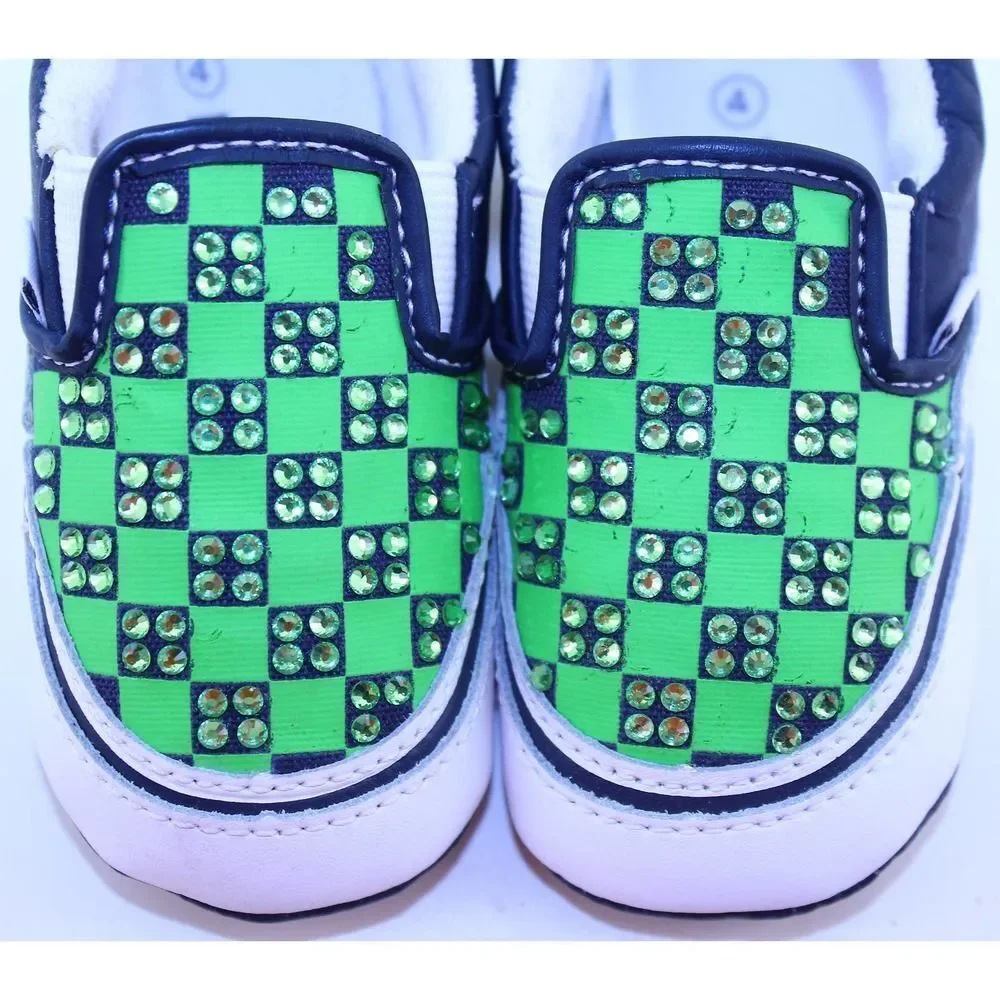Vans Navy Green Crystal Rhinestone Sneakers Crib 4